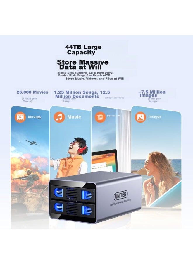 Superior Youyuezhe Dual-bay Raid Enclosure, Multi-bay Hard Drive Cabinet, 2.5/3.5-inch, Usb3.0 To Sata Serial Port, External Mechanical Ssd Solid State Disk Storage Rack, S308b - Image 4