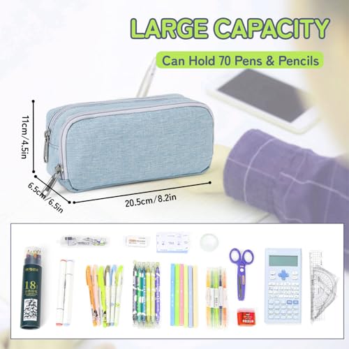 Della Gao Pencil Case Large Capacity Pencil Pouch for Adults (Light Blue) - Image 2