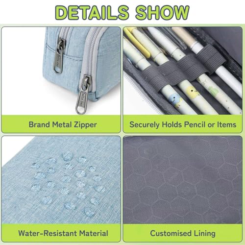 Della Gao Pencil Case Large Capacity Pencil Pouch for Adults (Light Blue) - Image 4