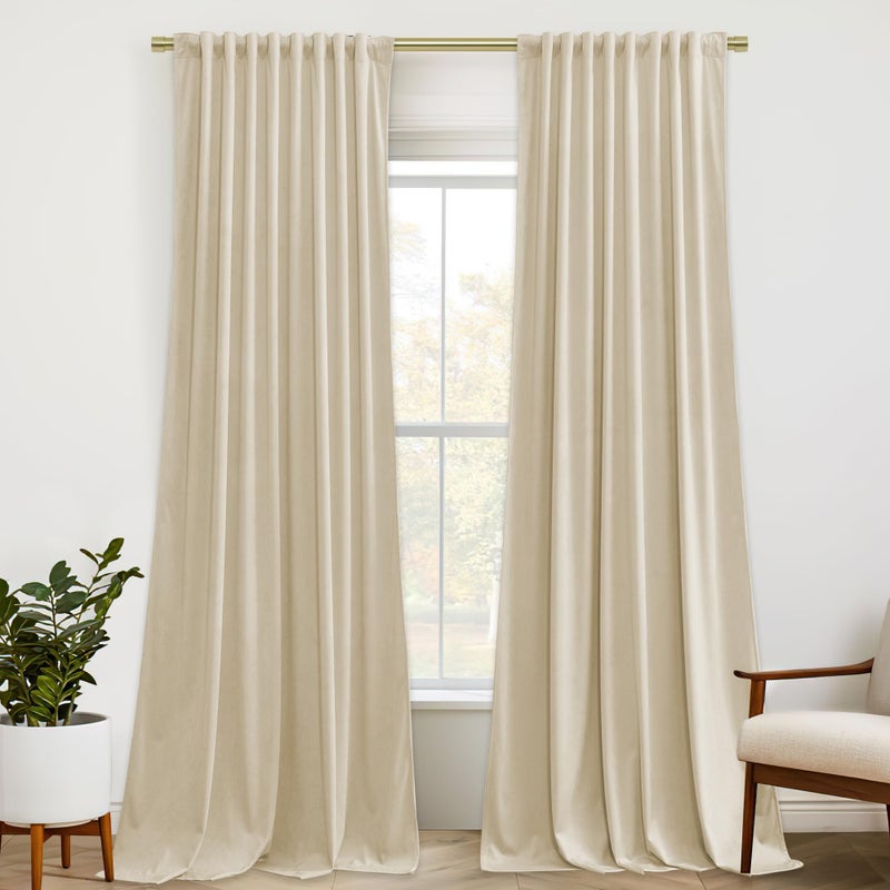 StangH Beige Velvet Curtains 84 inches Back Tab Privacy Light Dimming Window Panels for Nursery Kids Bedroom Elegant Home Decoration for Living RoomPatio W52 x L84 2 Panels
