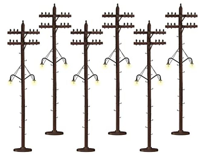 Lionel Electric O Gauge Model Train Accessories, Lighted Scale Telephone Poles, Pack of 6 - Image 2