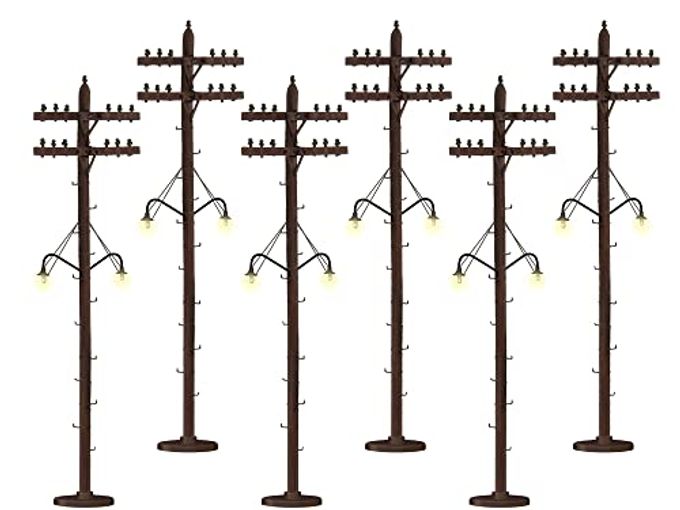 Lionel Electric O Gauge Model Train Accessories, Lighted Scale Telephone Poles, Pack of 6 - Image 1