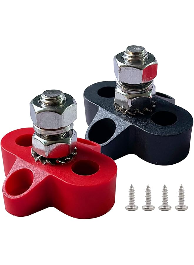 KASTWAVE 5/16" Single Stud Battery Junction Posts, Bus Bar 12V 200A Battery Wire Power Distribution Terminal, Heavy Duty Ground Junction Block Power Distribution Studs Terminal Kit (Red And Black) - Image 1