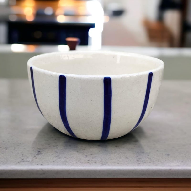 MALAIKAH Ceramic Blue Lining Printed Snack Bowls for Serving Pasta, Noodle, Maggi, Salad Bowl, Mixing Bowl for Snacks, Ideal for Dinnig Table, Set of 6 (200ml) - Image 2
