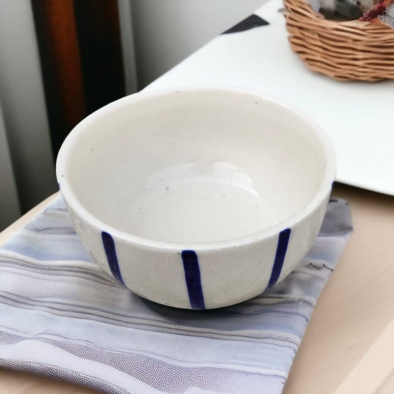 MALAIKAH Ceramic Blue Lining Printed Snack Bowls for Serving Pasta, Noodle, Maggi, Salad Bowl, Mixing Bowl for Snacks, Ideal for Dinnig Table, Set of 6 (200ml) - Image 3