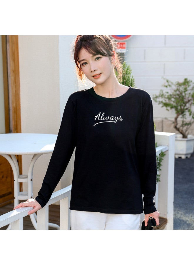 LANG SHA Women'S Long Sleeve Round Neck T-Shirt With Letter Print, Versatile Layering Top For Women - Image 3
