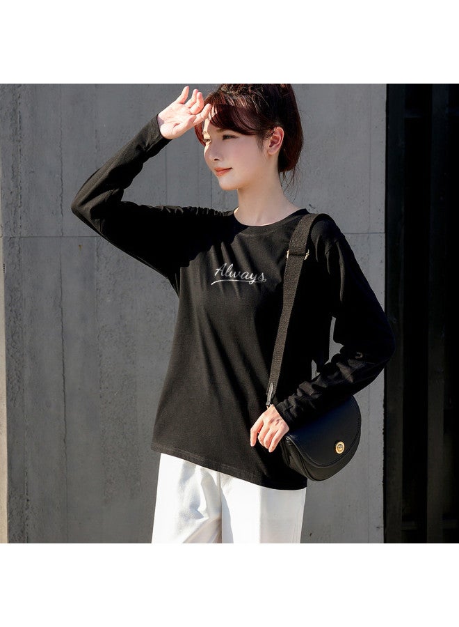LANG SHA Women'S Long Sleeve Round Neck T-Shirt With Letter Print, Versatile Layering Top For Women - Image 5