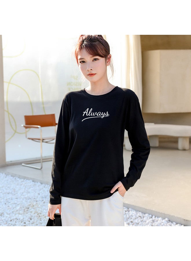 LANG SHA Women'S Long Sleeve Round Neck T-Shirt With Letter Print, Versatile Layering Top For Women - Image 4