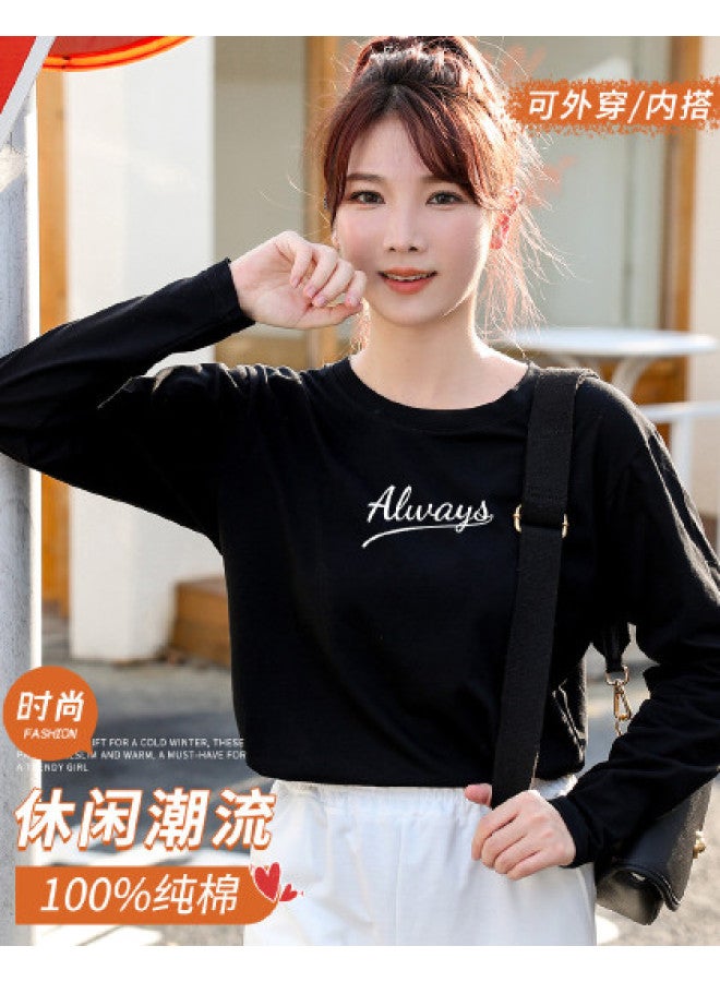 LANG SHA Women'S Long Sleeve Round Neck T-Shirt With Letter Print, Versatile Layering Top For Women - Image 1