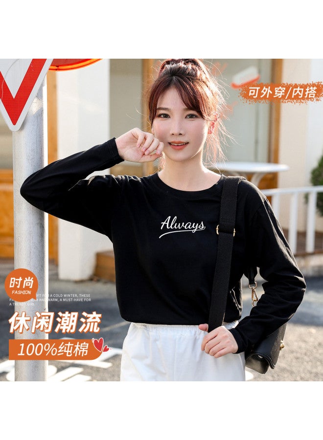 LANG SHA Women'S Long Sleeve Round Neck T-Shirt With Letter Print, Versatile Layering Top For Women - Image 2