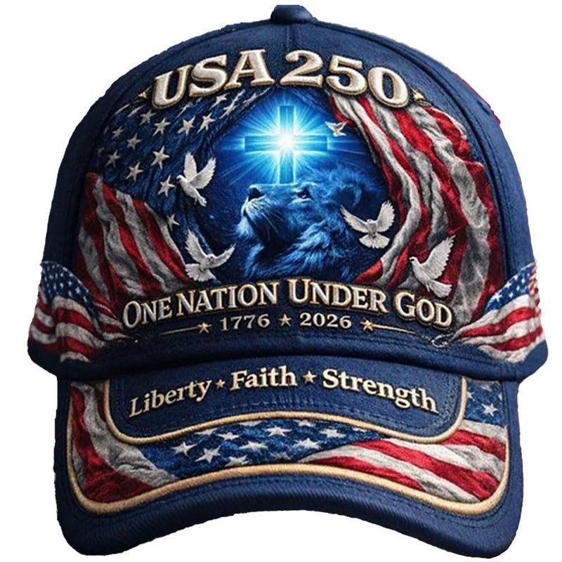 US 250th Anniversary Faith Art Print Hat American Flag Baseball Cap 250 Years One Nation Under God Hat American 250th Anniversary Cap Patriotic 1776-2026 Baseball Cap Navy - Image 2