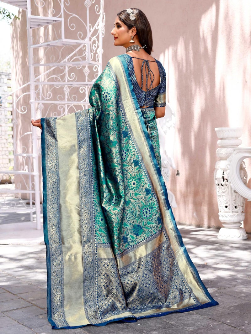 Leriya Fashion Women's Pure Jacquard Banarasi Kanjivarm Cotton Silk Saree with Blouse Piece | (Green) - Image 2