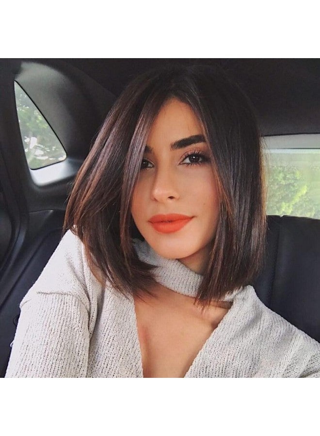 MIMAN 14 Inch Shoulder Length Dark Brown Straight Bob Wigs Synthetic Medium Length Bob Hair Wig Halloween Costume Wigs For Women - Image 2