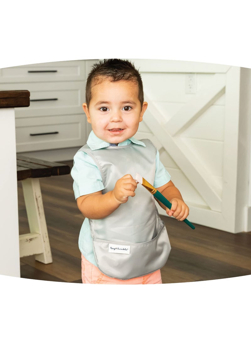 Tiny Twinkle Tiny Twinkle Mess-Proof Apron Toddler Bibs w/Tug-Proof Closure, Baby Food Bibs, 2 Pack Grey Indigo, (Small 6-24 Months)  - Image 2