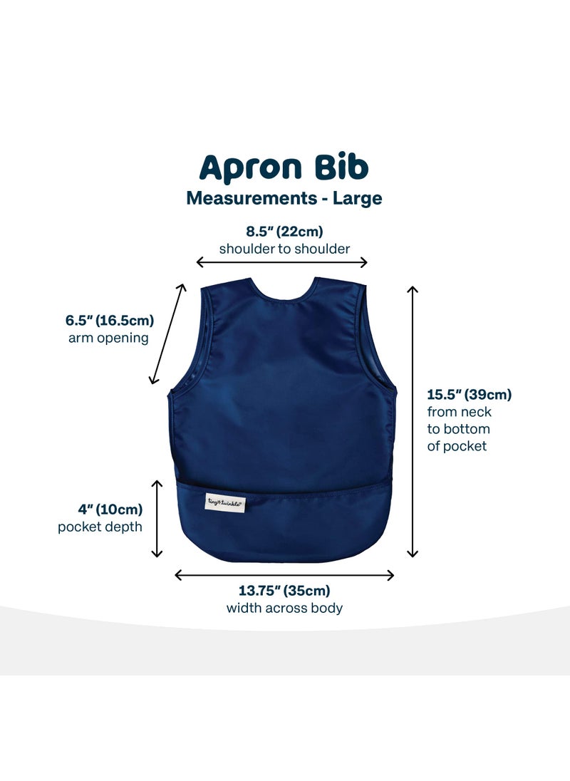 Tiny Twinkle Tiny Twinkle Mess-Proof Apron Toddler Bibs w/Tug-Proof Closure, Baby Food Bibs, 2 Pack Grey Indigo, (Small 6-24 Months)  - Image 5