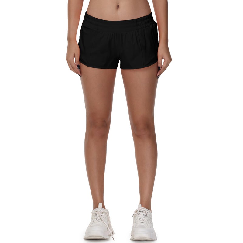 MCEDAR Women's Running Shorts Low Waisted 2.5"ï¼ŒLightweight Active Workout Quick Dry Gym Athletic Sports Shorts Zip Pocket Black,4/XS - Image 1