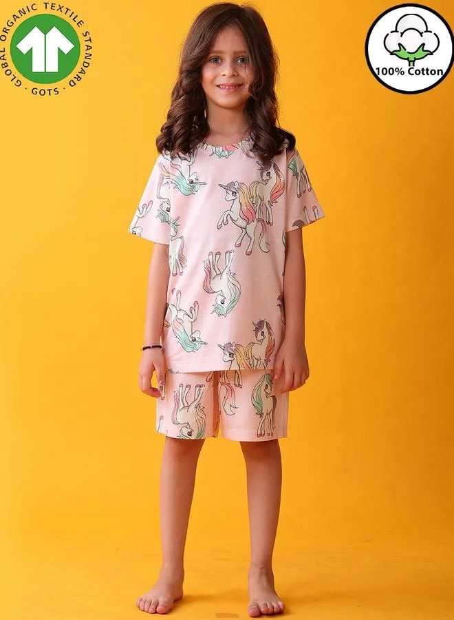 Anthrilo Pink Unicorn Cotton T-Shirt and Shorts Set