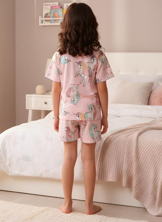 Anthrilo Pink Unicorn Cotton T-Shirt and Shorts Set - Image 2