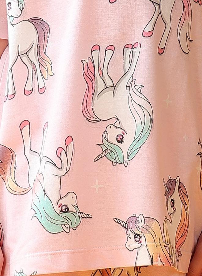 Anthrilo Pink Unicorn Cotton T-Shirt and Shorts Set - Image 4