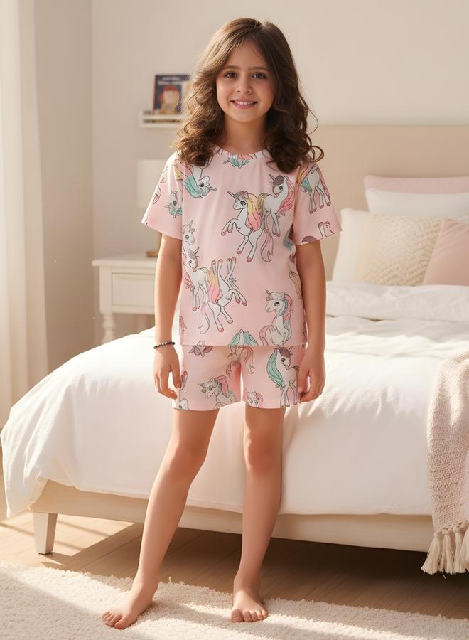 Anthrilo Pink Unicorn Cotton T-Shirt and Shorts Set - Image 1