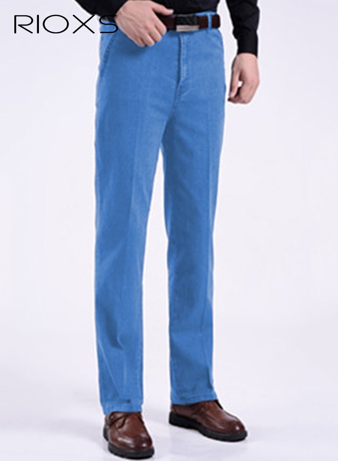ريوكس بنطلون جينز أزرق فاتح للرجال، بنطلون جينز صيفي رقيق مغسول من الدنيم للرجال، بنطلون جينز صيفي رقيق مغسول، بنطلون رجالي فضفاض بخصر عالٍ ومريح ومناسب للأعمال، بنطلون عمل مكتبي مريح ومرن للرجال، بنطلون رجالي قابل للتمدد وقابل للتنفس، بنطلون رجالي قابل للتمدد، خزانة ملابس أساسية لربيع وصيف - Image 2