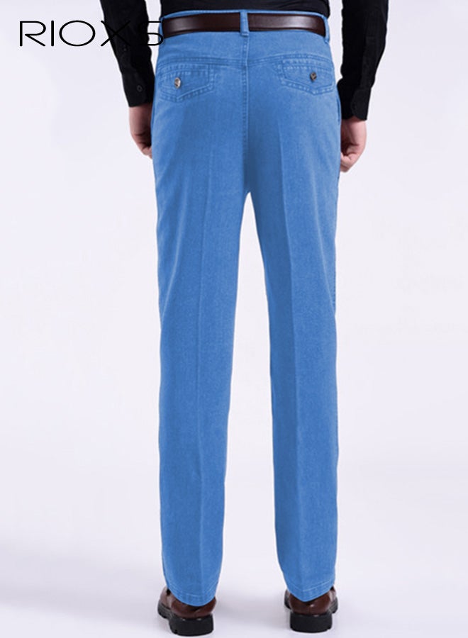 ريوكس بنطلون جينز أزرق فاتح للرجال، بنطلون جينز صيفي رقيق مغسول من الدنيم للرجال، بنطلون جينز صيفي رقيق مغسول، بنطلون رجالي فضفاض بخصر عالٍ ومريح ومناسب للأعمال، بنطلون عمل مكتبي مريح ومرن للرجال، بنطلون رجالي قابل للتمدد وقابل للتنفس، بنطلون رجالي قابل للتمدد، خزانة ملابس أساسية لربيع وصيف - Image 3