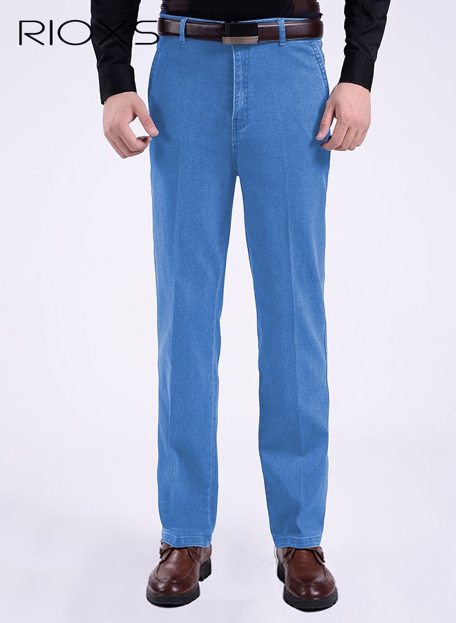 ريوكس بنطلون جينز أزرق فاتح للرجال، بنطلون جينز صيفي رقيق مغسول من الدنيم للرجال، بنطلون جينز صيفي رقيق مغسول، بنطلون رجالي فضفاض بخصر عالٍ ومريح ومناسب للأعمال، بنطلون عمل مكتبي مريح ومرن للرجال، بنطلون رجالي قابل للتمدد وقابل للتنفس، بنطلون رجالي قابل للتمدد، خزانة ملابس أساسية لربيع وصيف - Image 1