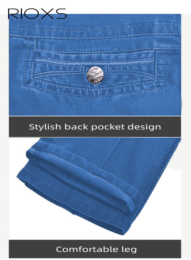 ريوكس بنطلون جينز أزرق فاتح للرجال، بنطلون جينز صيفي رقيق مغسول من الدنيم للرجال، بنطلون جينز صيفي رقيق مغسول، بنطلون رجالي فضفاض بخصر عالٍ ومريح ومناسب للأعمال، بنطلون عمل مكتبي مريح ومرن للرجال، بنطلون رجالي قابل للتمدد وقابل للتنفس، بنطلون رجالي قابل للتمدد، خزانة ملابس أساسية لربيع وصيف - Image 4