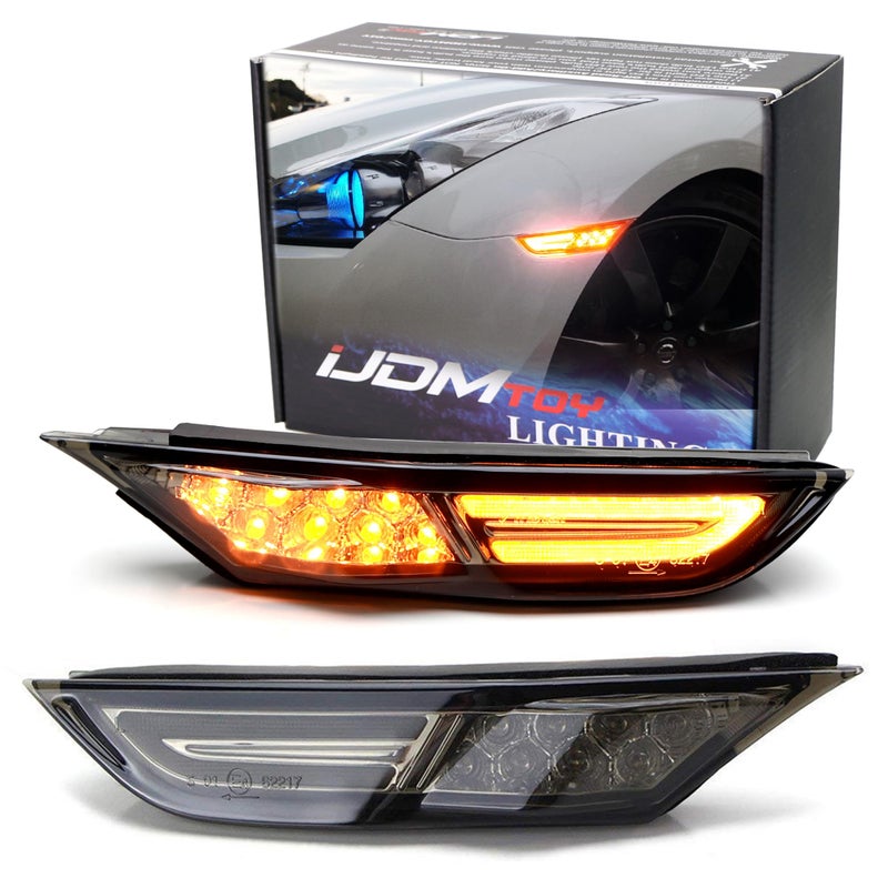 iJDMTOY JDM Smoked Lens 3D Amber Full LED Front Side Marker Light Kit Compatible With 2007up Nissan GTR Powered by 30 LED Diodes Replace OEM Amber Sidemarker Lamps