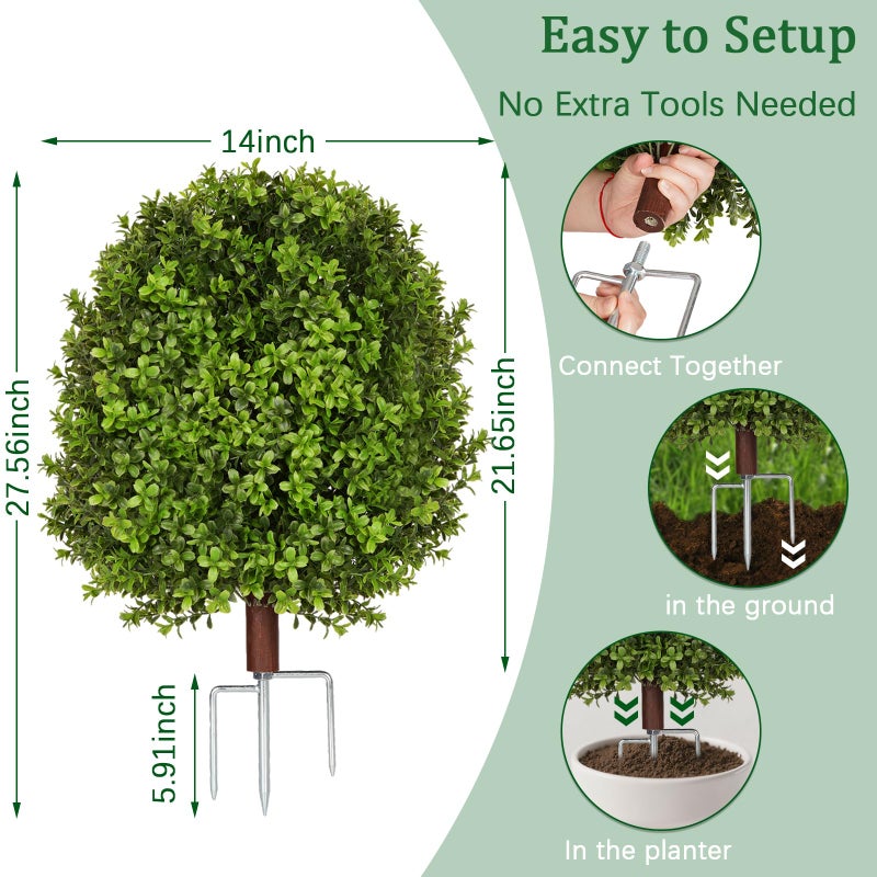 Olpchee Artificial Boxwood Topiary Trees for Outdoors, 2 Pack Faux Topiary Ball Tree UV Resistant Fake Shrubs Evergreen Bush Plants for Front Porch Garden Yard Balcony Wedding Decor, 2 Led String Light - Image 5