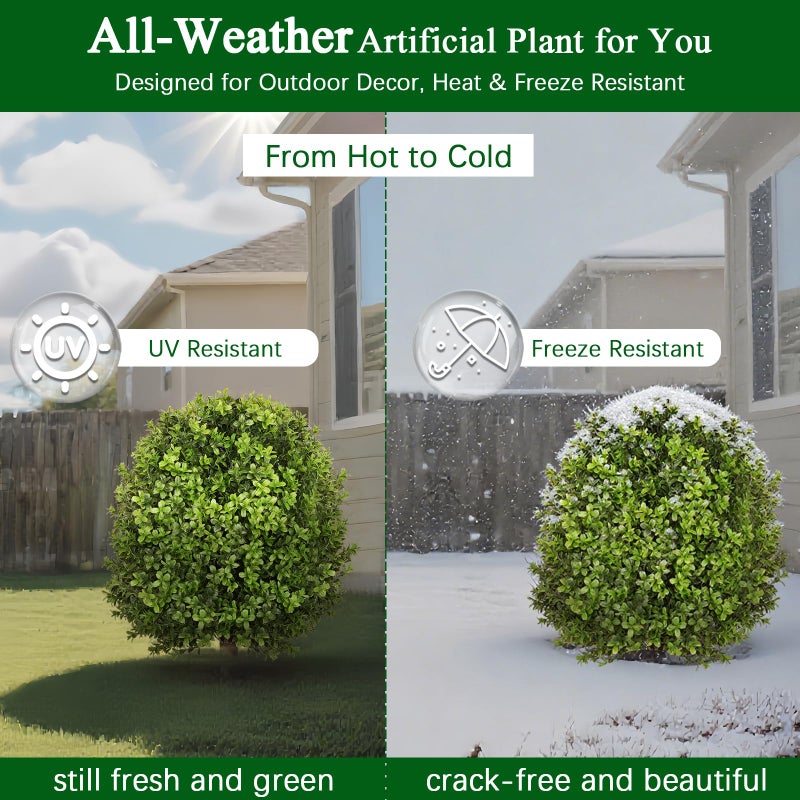 Olpchee Artificial Boxwood Topiary Trees for Outdoors, 2 Pack Faux Topiary Ball Tree UV Resistant Fake Shrubs Evergreen Bush Plants for Front Porch Garden Yard Balcony Wedding Decor, 2 Led String Light - Image 2