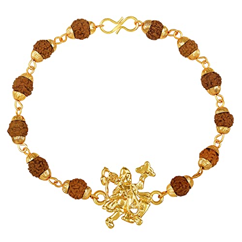 Mahi Gold Plated Bajrangbali Hanuman Bracelet with Rudraksha for Men (BR1100486G) - Image 1