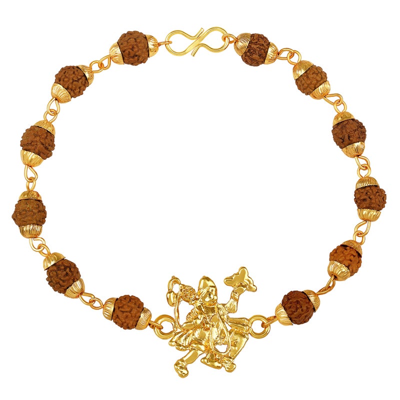 Mahi Gold Plated Bajrangbali Hanuman Bracelet with Rudraksha for Men (BR1100486G) - Image 5