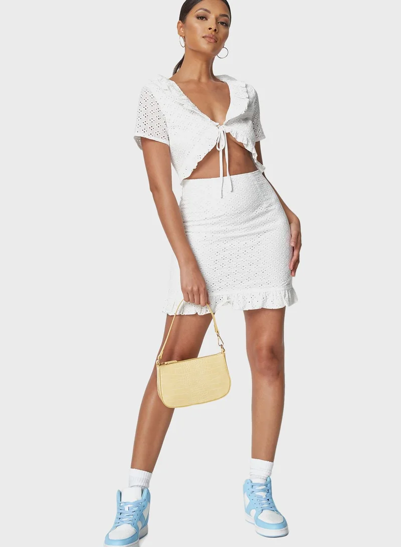 Missguided Frill Neck Cut Out Broderie Dress