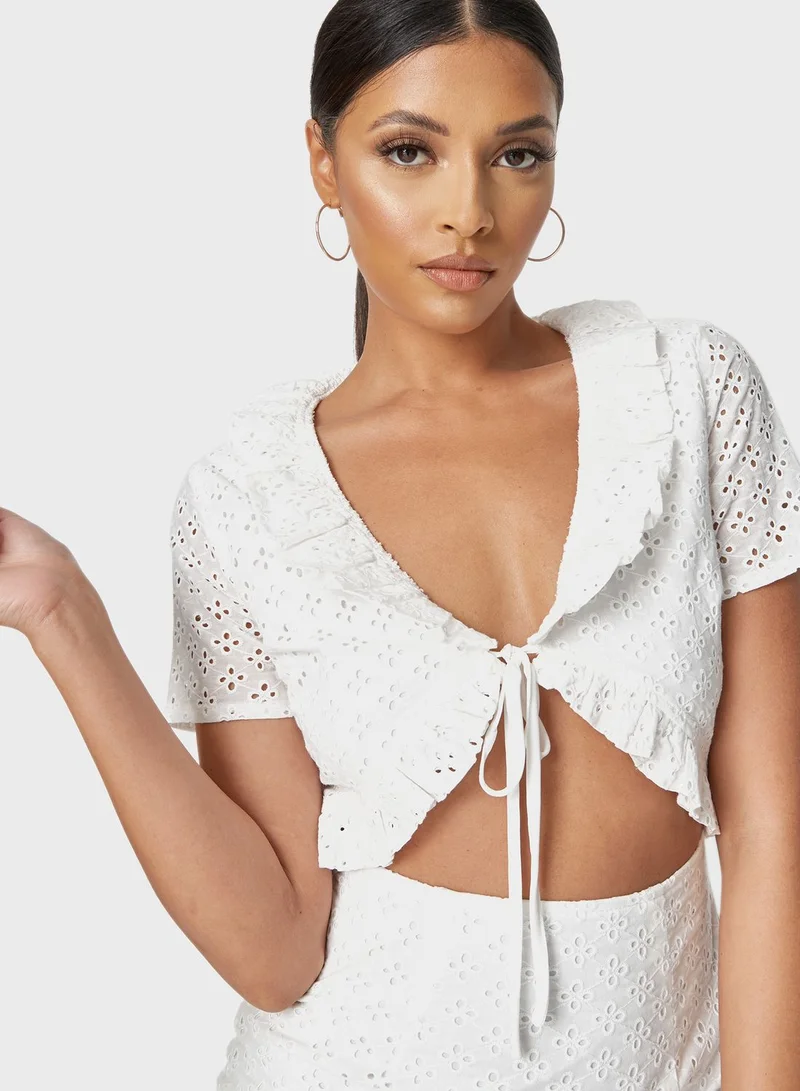 Missguided Frill Neck Cut Out Broderie Dress