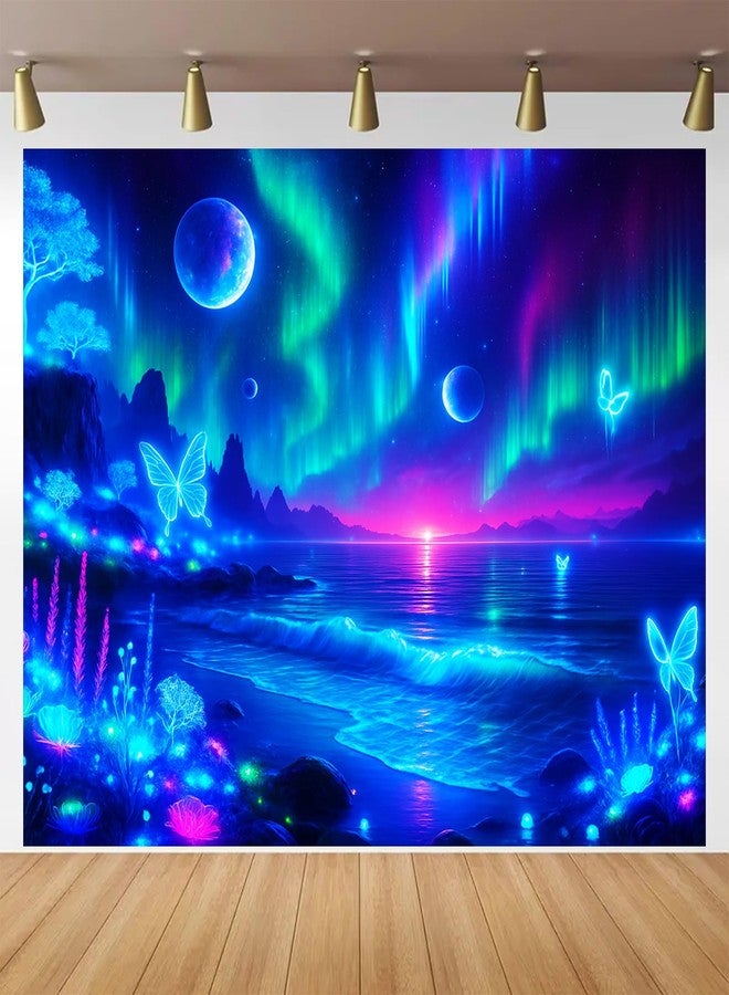 BlissYard Aurora Butterfly Blacklight Tapestry Glow In The Dark UV Reactive Wall Hanging With Neon Galaxy Sky Psychedelic Poster Black Light Tapestries For Bedroom Party Decor 78x59 Inch - Image 1