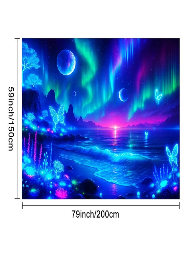 BlissYard Aurora Butterfly Blacklight Tapestry Glow In The Dark UV Reactive Wall Hanging With Neon Galaxy Sky Psychedelic Poster Black Light Tapestries For Bedroom Party Decor 78x59 Inch - Image 3