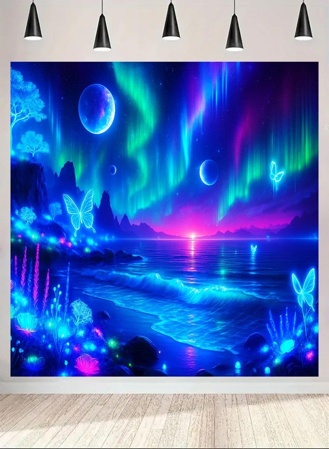BlissYard Aurora Butterfly Blacklight Tapestry Glow In The Dark UV Reactive Wall Hanging With Neon Galaxy Sky Psychedelic Poster Black Light Tapestries For Bedroom Party Decor 78x59 Inch - Image 5