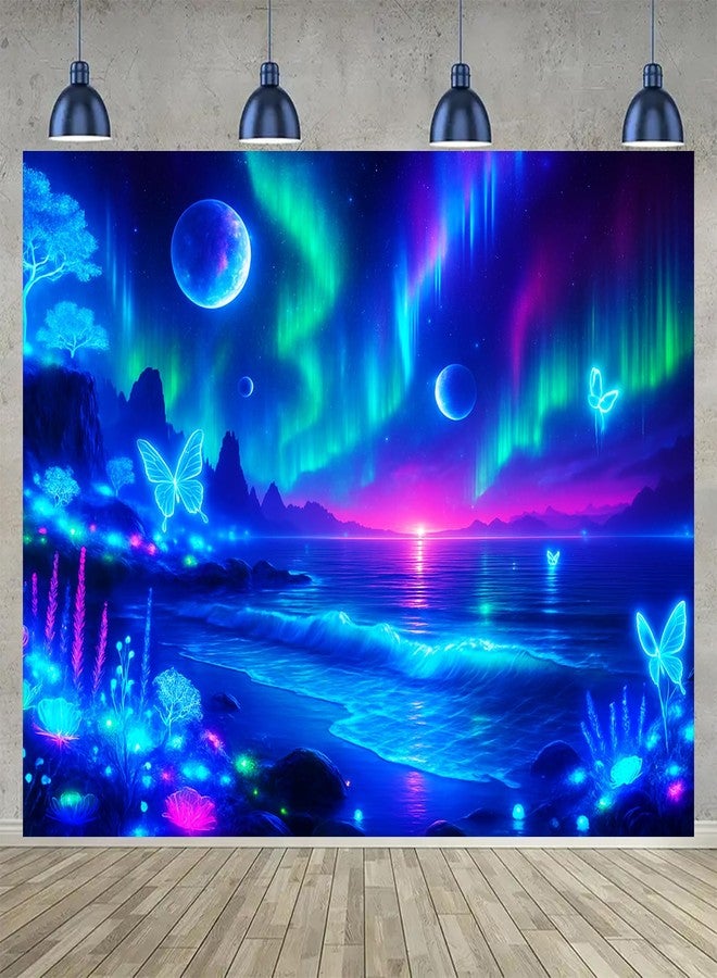 BlissYard Aurora Butterfly Blacklight Tapestry Glow In The Dark UV Reactive Wall Hanging With Neon Galaxy Sky Psychedelic Poster Black Light Tapestries For Bedroom Party Decor 78x59 Inch - Image 2