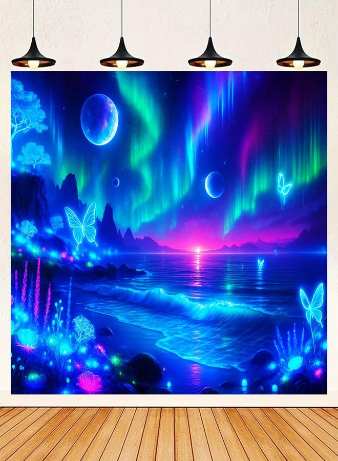 BlissYard Aurora Butterfly Blacklight Tapestry Glow In The Dark UV Reactive Wall Hanging With Neon Galaxy Sky Psychedelic Poster Black Light Tapestries For Bedroom Party Decor 78x59 Inch - Image 4