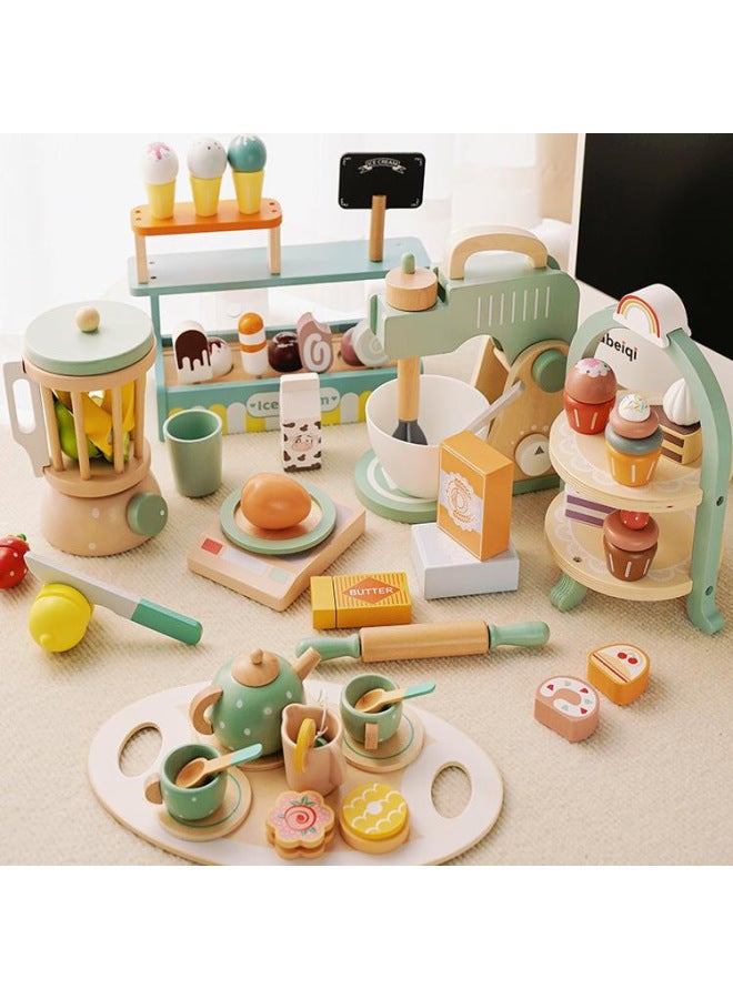 Children's Simulated Ice Cream Shop Tea Set Selling Store Boys Girls Play House Wooden Toys-Color:3 Ice Cream Seller 1.1kg - Image 2