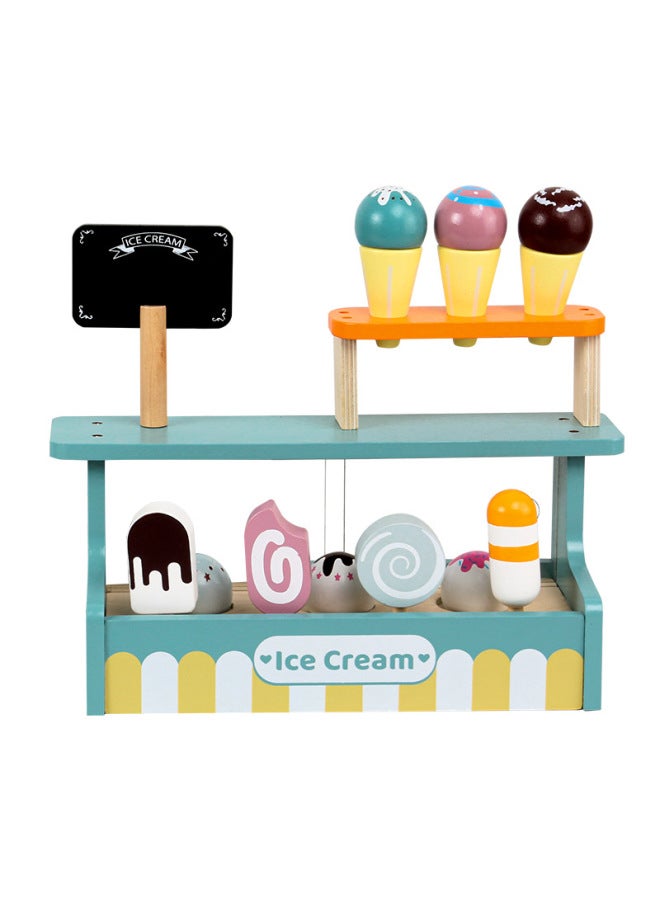 Children's Simulated Ice Cream Shop Tea Set Selling Store Boys Girls Play House Wooden Toys-Color:3 Ice Cream Seller 1.1kg - Image 1