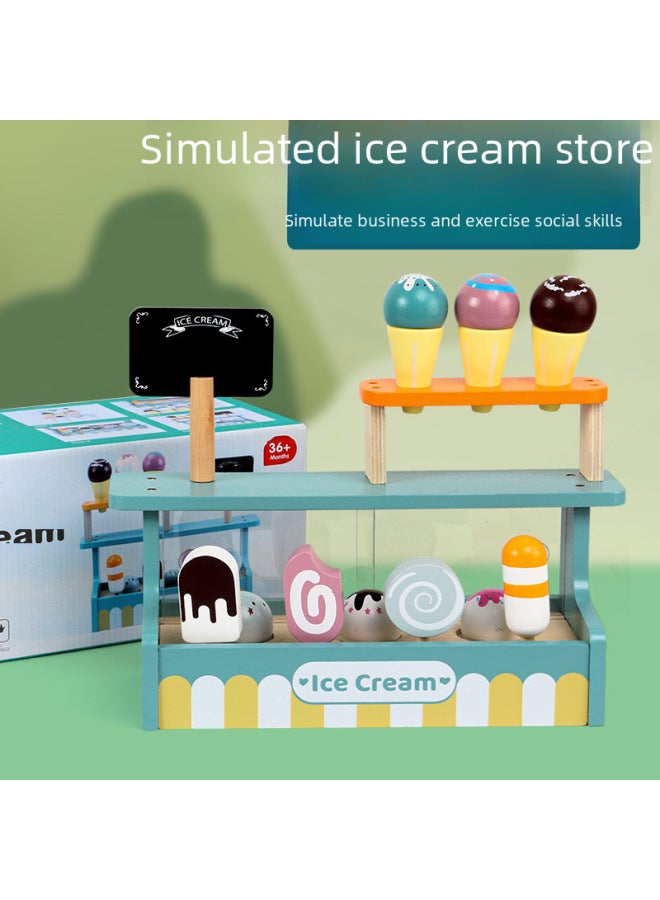 Children's Simulated Ice Cream Shop Tea Set Selling Store Boys Girls Play House Wooden Toys-Color:3 Ice Cream Seller 1.1kg - Image 4