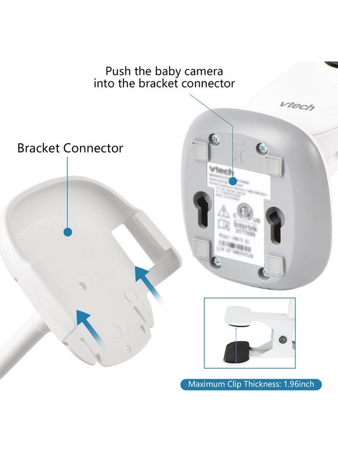 wochel Baby Monitor Holder Compatible with VTech VM819, Flexible Baby Monitor Mount, Crib Clip Mount Without Tools or Wall Damage - White - Image 3