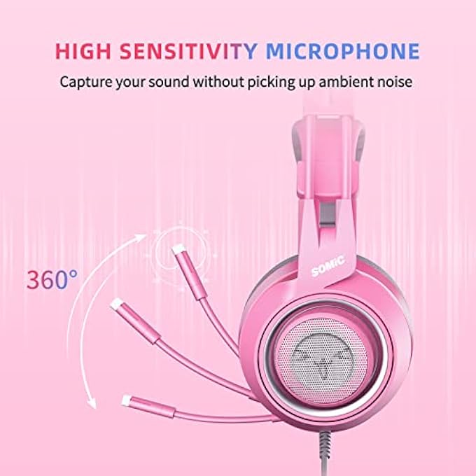 SOMIC G951S PINK STEREO GAMING HEADSET WITH MIC FOR PS4,XBOX,PC,MOBILE PHONE,3.5MM NOISE REDUCTION CAT EAR HEADPHONES LIGHTWEIGHT OVER EAR HEADPHONES FOR GIRLS - Image 3