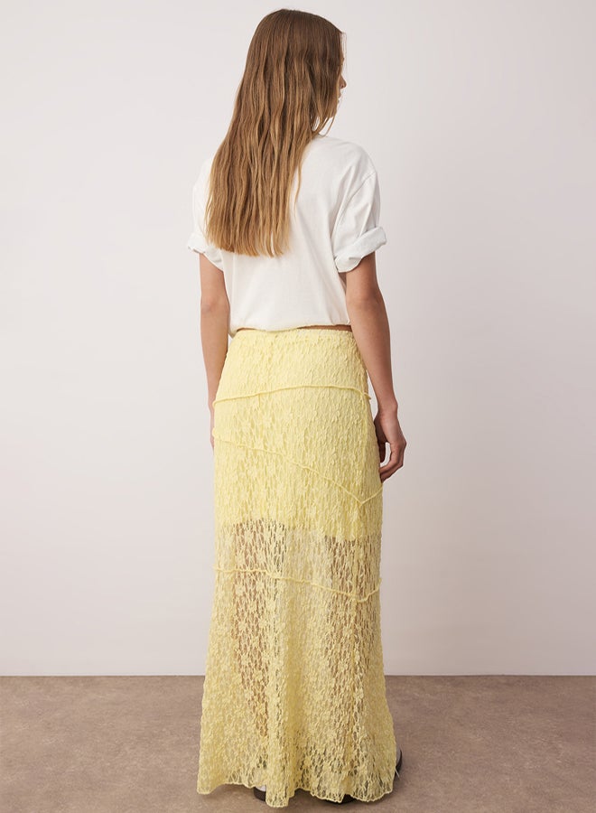 trendyol Yellow a Line Lace Lined Maxi Skirt - Image 3