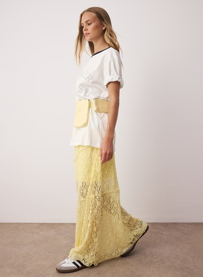 trendyol Yellow a Line Lace Lined Maxi Skirt - Image 2