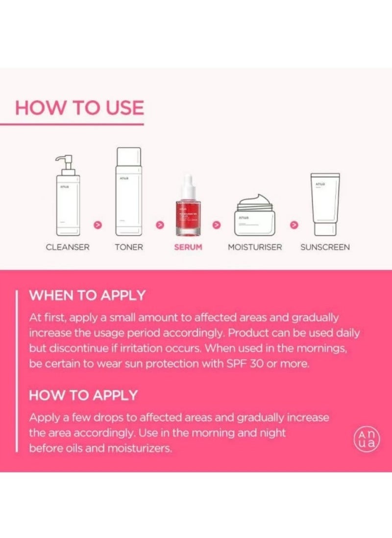 Premium Korean Skincare! Anua Serum with 10% Niacinamide + 4% Tranexamic Acid, Infused with Ceramide, Hyaluronic Acid and Vitamin B12, Natural Hue, Fragrance-Free Formula, Ideal for Sensitive Skin, Achieve Glass Skin, 30 ml