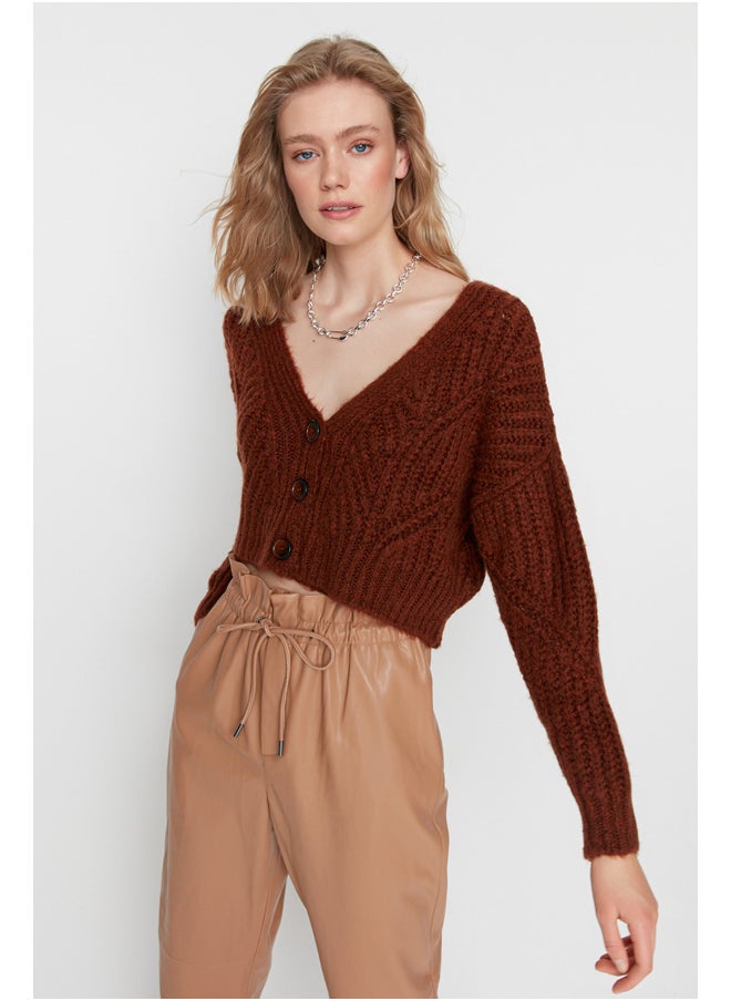 trendyol - Tile Super Crop. Soft Textured, Button Detailed Knitwear Cardigan TWOAW21HI0017. - Image 1