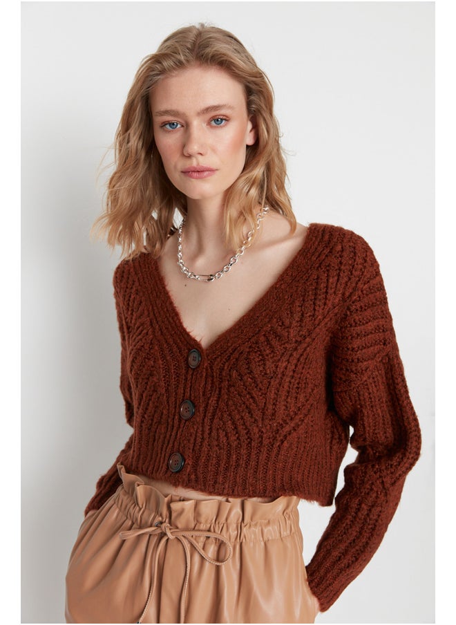 trendyol - Tile Super Crop. Soft Textured, Button Detailed Knitwear Cardigan TWOAW21HI0017. - Image 1